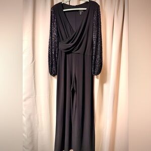 Adrianna Papell Black Jumpsuit with Sequin Sleeves